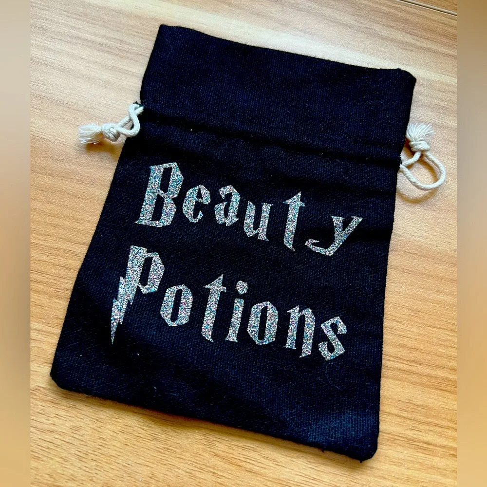 Harry Potter Script Mini Black Canvas Beauty Potions Makeup Pouch Drawstring